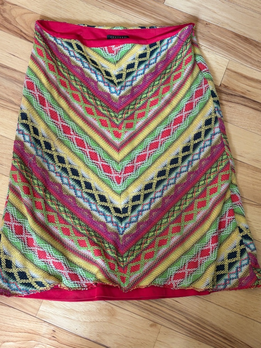Multicolor Chevron Knit Skirt - Vibrant Red, Yellow & Green